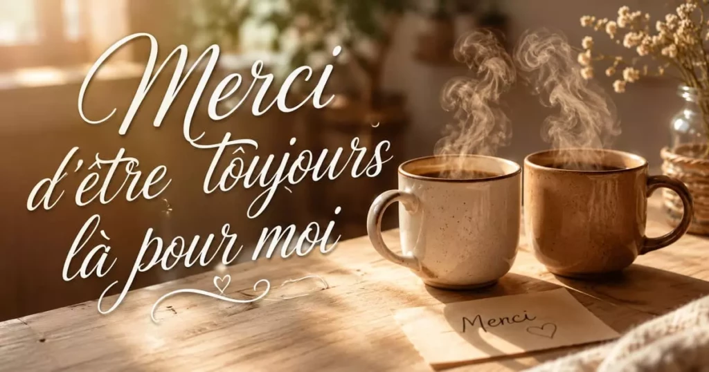 deux tasses café mot manuscrit remerciement lumière matinale