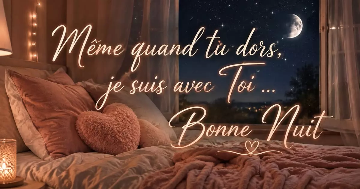 Lit défait avec coussins moelleux et ciel étoilé visible par la fenêtre, ambiance nocturne douce et apaisante