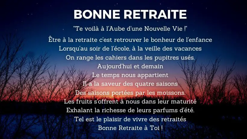 Jolie carte pour souhaiter une bonne retraite avec un texte touchant.